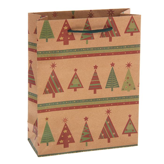 Пакет крафт "Елки", 24 х 8 х 33 см