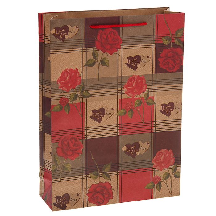 Пакет крафт "Розы с любовью", 33 х 24 х 8 см