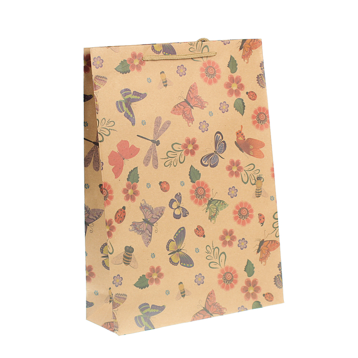 Пакет крафт "Бабочки на розах", 24 х 8 х 33 см