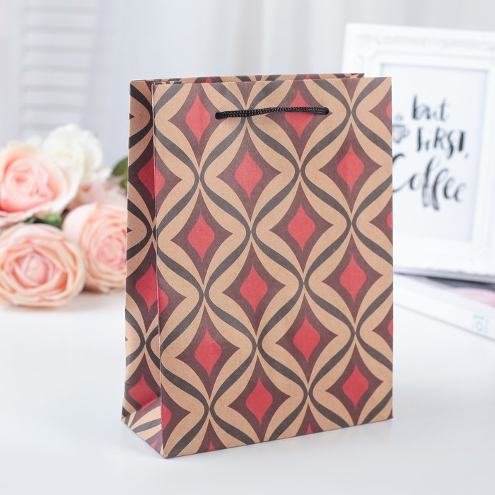 Пакет крафт "Ромбики" 15 х 6 х 20 см