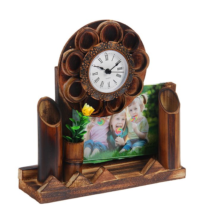Часы настольные серия Бамбук Цветок+фоторамка (фото 10х15) 22*23см