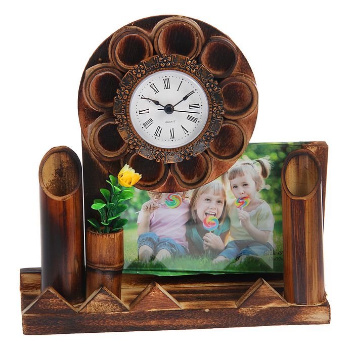 Часы настольные серия Бамбук Цветок+фоторамка (фото 10х15) 22*23см