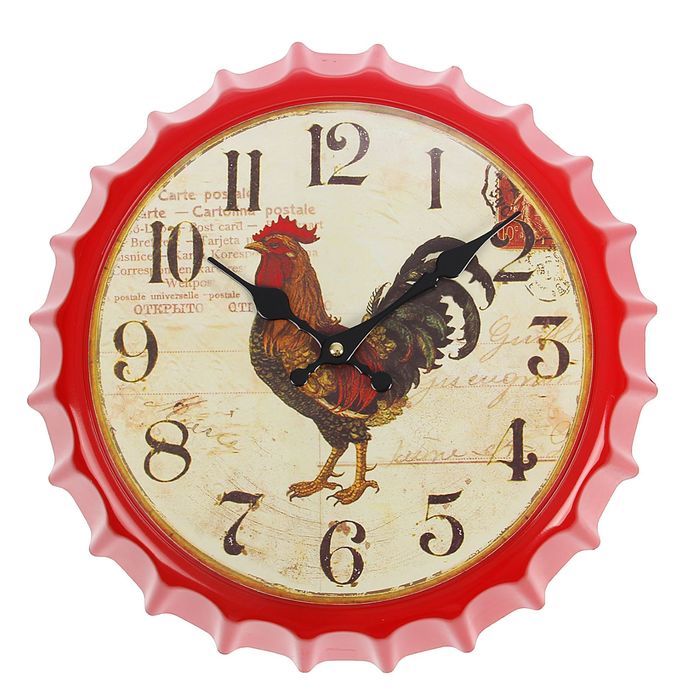 Часы настенные интерьерные "Крышка от бутылки. Петух", d=33 см