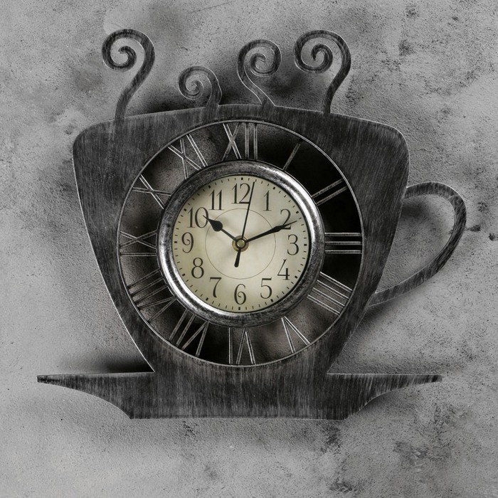 Часы настенные кухонные "Чашка кофейная с блюдцем", с напылением, хром