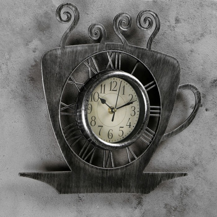 Часы настенные кухонные "Чашка кофейная с блюдцем", с напылением, хром