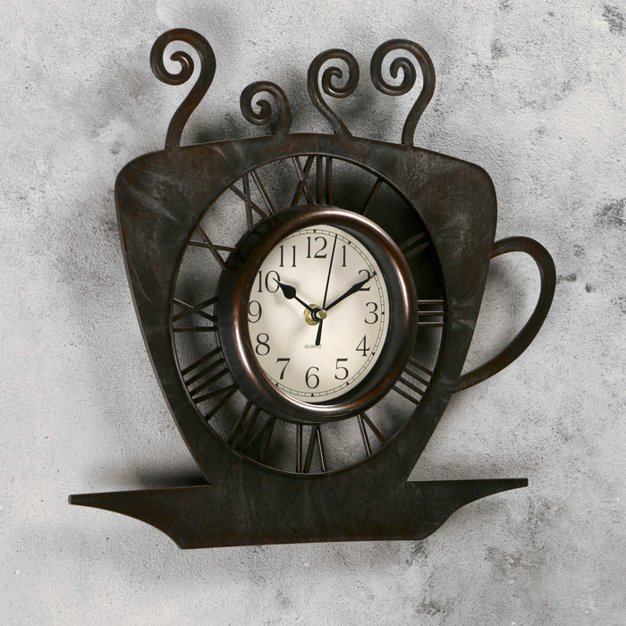 Часы настенные, серия: Кухня, "Чашка кофейная", бронза с напылением, 31х33 см