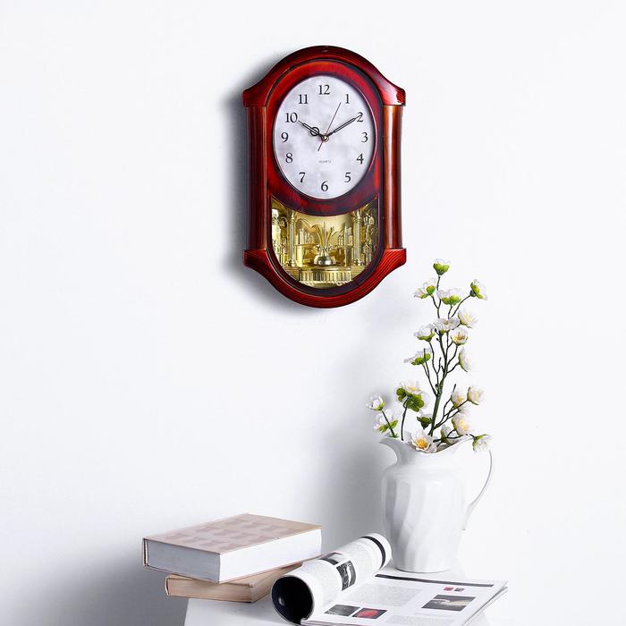 Часы настенные "Ретрика" с колоннами по бокам, под лакированное дерево