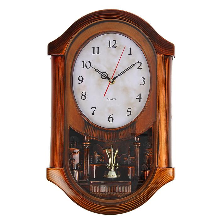 Часы настенные "Ретрика" с колоннами по бокам, под лакированное дерево