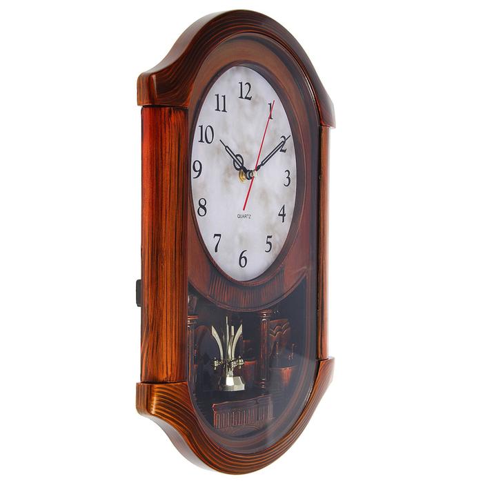 Часы настенные "Ретрика" с колоннами по бокам, под лакированное дерево