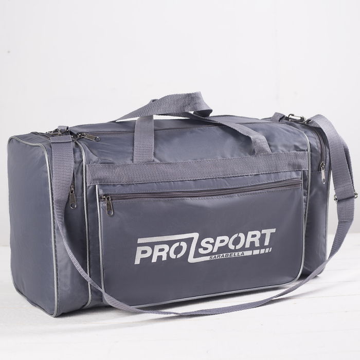 Сумка спортивная на молнии, 1 отдел, 3 наружных кармана, длинный ремень, цвет серый