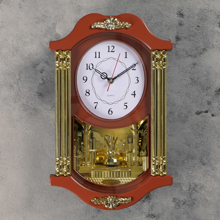 Часы настенные с маятником "Серия Элея. Овал с лепестками", коричневые