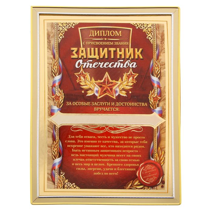 Диплом "Защитник отечества"