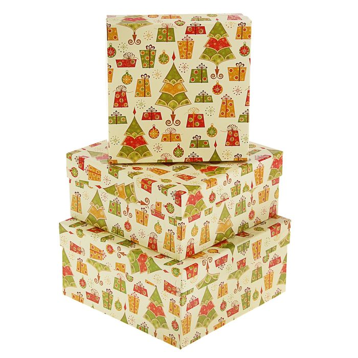 Набор коробок 3в1 "Елочка" 19 х 19 х 9,5 - 15,5 х 15,5 х 6,5 см