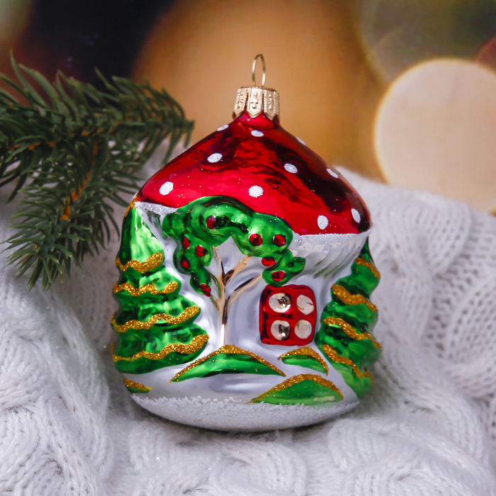 Ёлочная игрушка ручной работы "Домик-грибок"