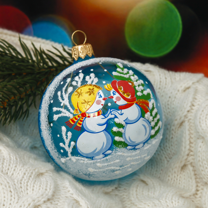 Новогодний шар ручной работы "Снеговички"