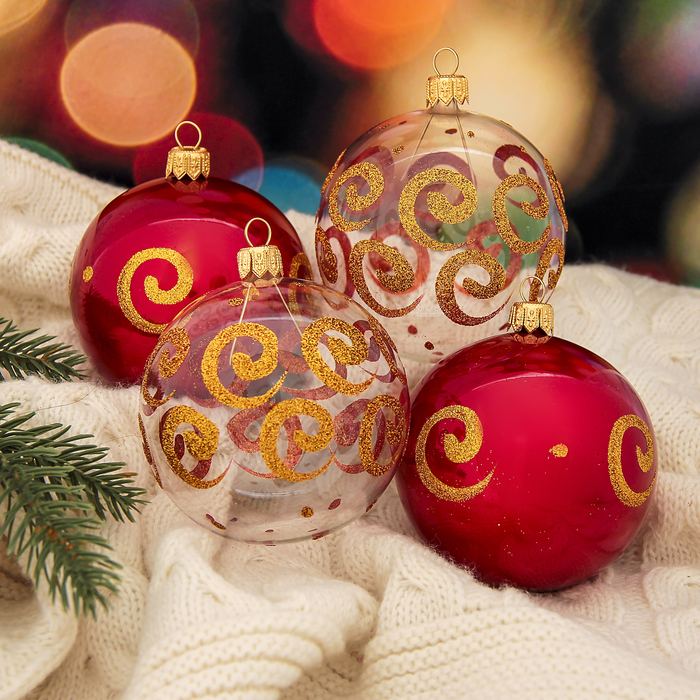 Новогодние шары ручной работы "Завитки" (набор 4 шт.)