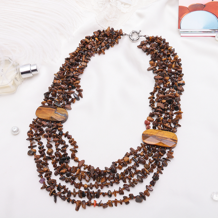 Бусы 6 рядов через овал "Тигровый глаз", 55см