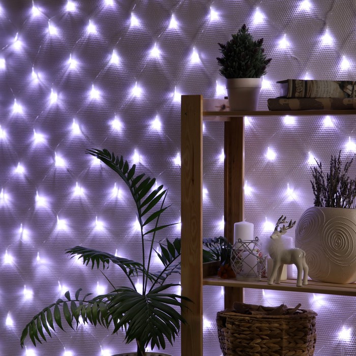 

Гирлянда «Сеть» 1.6 × 1.6 м, IP20, прозрачная нить, 144 LED, свечение белое, 8 режимов, 220 В