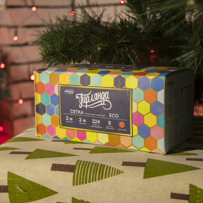 СЕТЬ, Ш:2 м, В:2 м, Н.Т. LED-224-220V, 8 режимов, КРАСНЫЙ