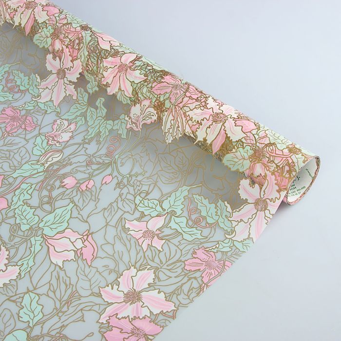 Плёнка для цветов и подарков "Море цветов", цвет розово-мятно-золотой, 0,5 х 9 м, 30 мкм