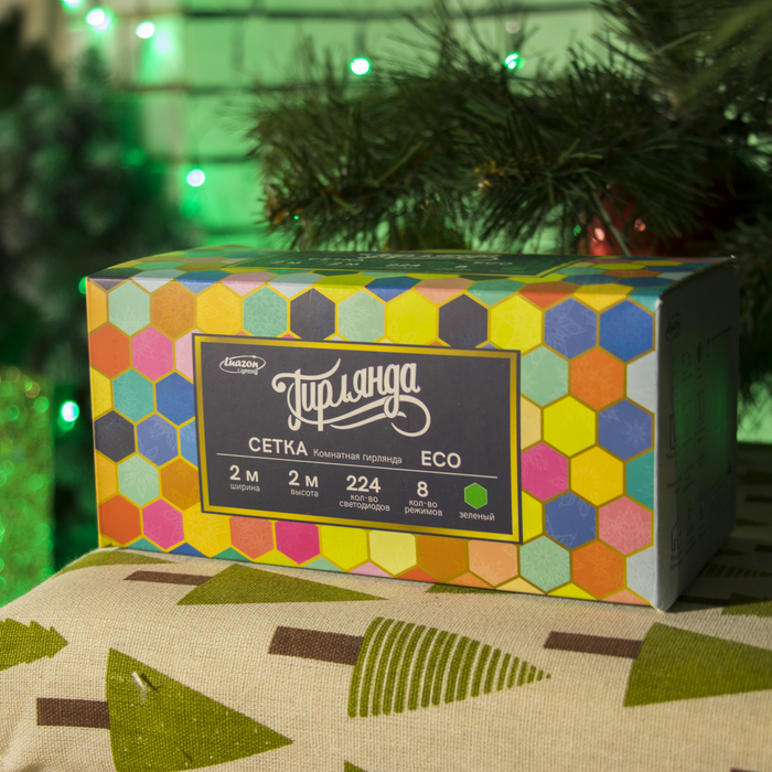 СЕТЬ, Ш:2 м, В:2 м, Н.Т. LED-224-220V, 8 режимов, ЗЕЛЕНЫЙ