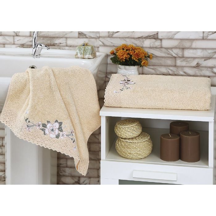 Комплект полотенец KARNA SUENA, размер 50x90-1 шт.,70х140-шт., махра 380 г/м2, цвет бежевый 179161