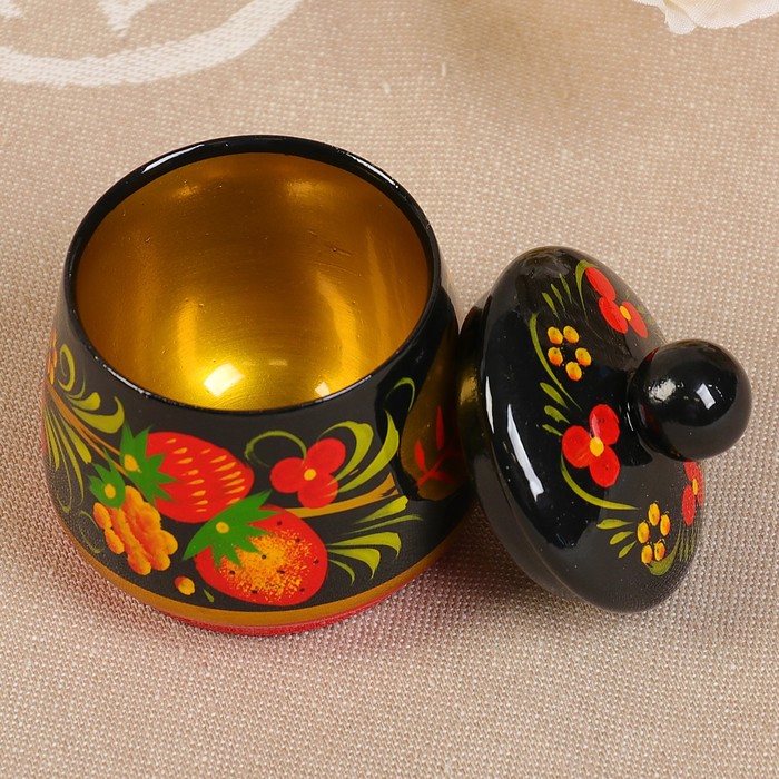 Солонка «Хохлома» с крышкой, высшая категория, 6,5 х 5,5 см