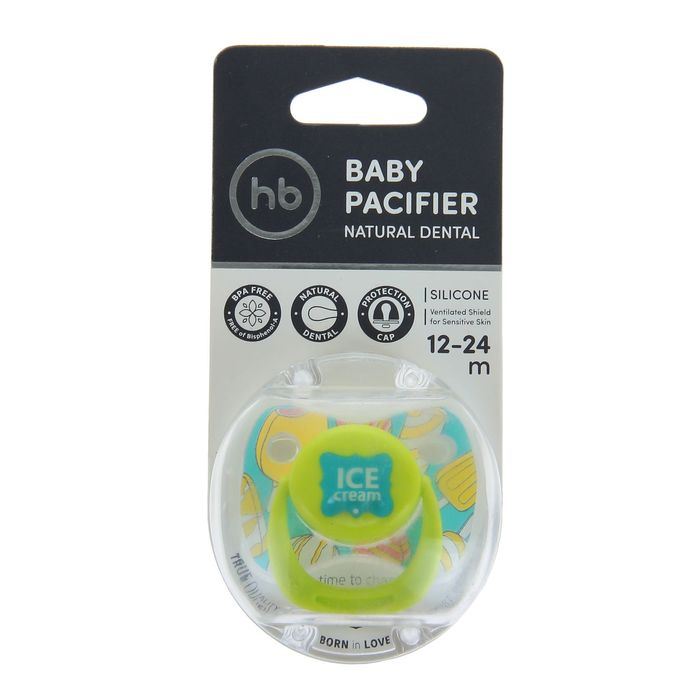 Соска-пустышка силиконовая симметричной формы Ice cream, с колпачком, от 12 мес., цвет голубой