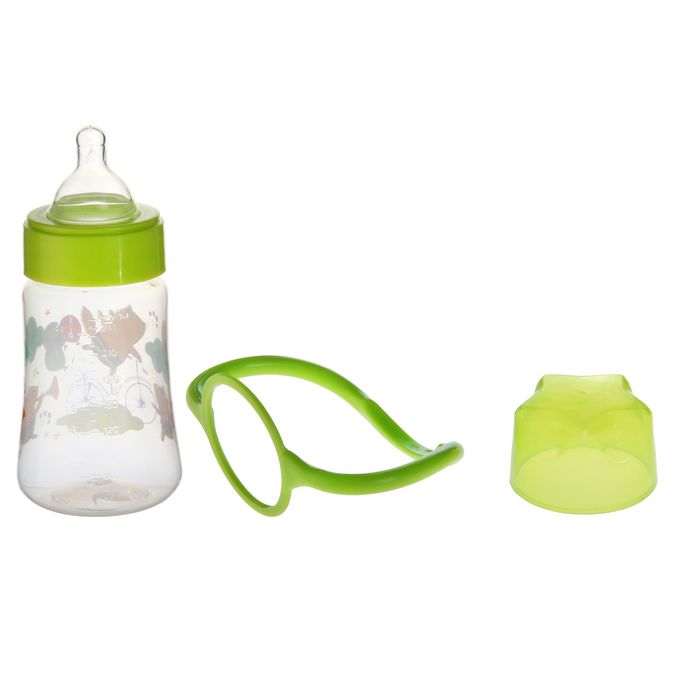Бутылочка для кормления Forest Stories с ручками, 250 мл, от 0 мес., цвет зелёный