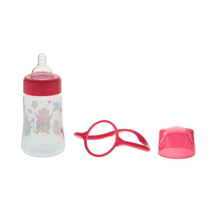 Бутылочка для кормления Forest Stories с ручками, 250 мл, от 0 мес., цвет красный