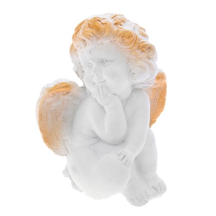 Статуэтка "Ангел сидящий с сердцем" белая с золотом