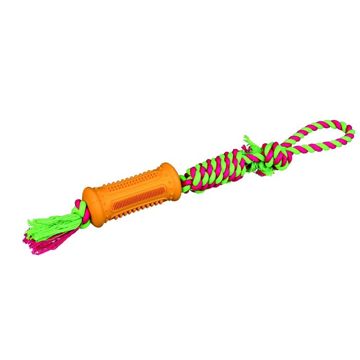 Игрушка Trixie Denta Fun цилиндр на веревке, 7 см/51 см, натуральная резина, хлопок, цвет в ассортим