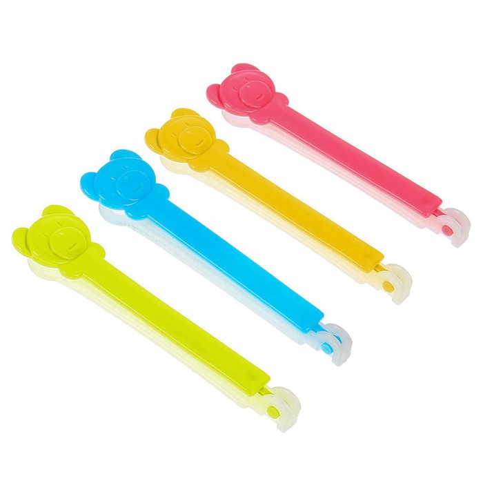 Набор зажимов для пакета 13 см "Мишки", 4 шт, цвет МИКС