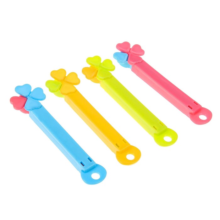 Набор зажимов для пакета 13 см "Клевер", 4 шт, цвет МИКС