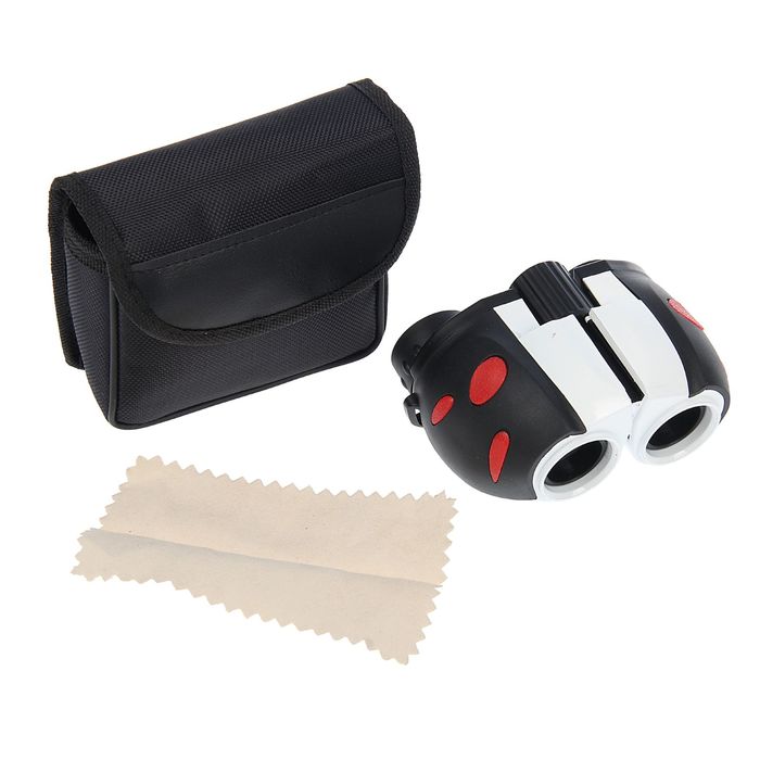 Бинокль 8х21, чёрный с красными держателями, 8х10 см