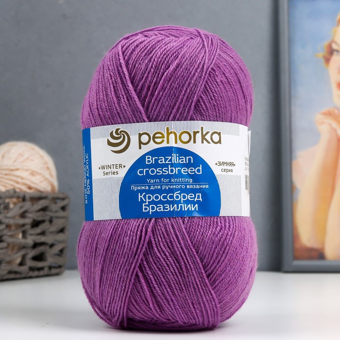Пряжа "Кроссбред Бразилии" 50%меринос.шерсть, 50% акрил 500м/100гр (389-Св.фиалка)
