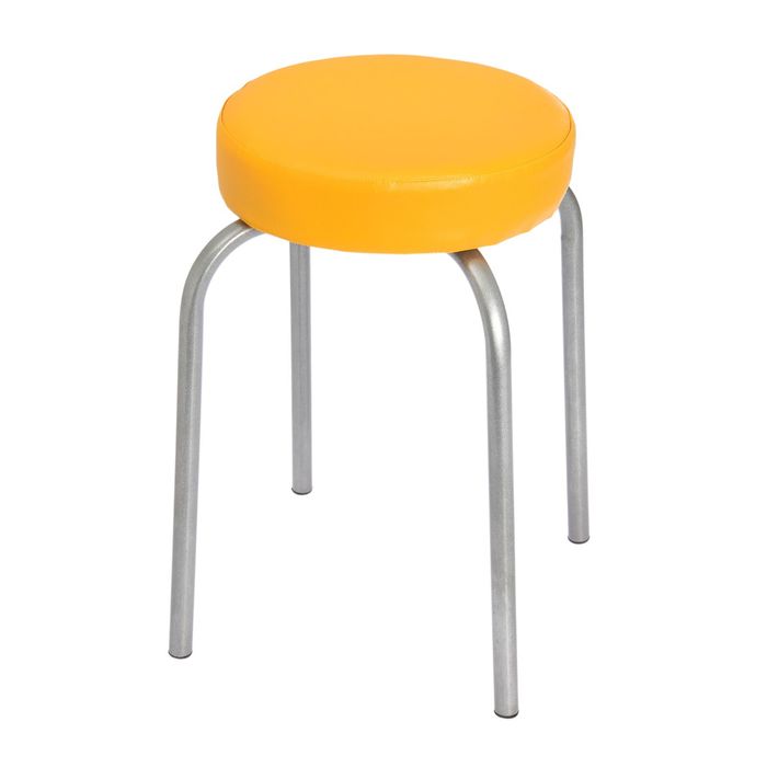 Табурет мягкий "Пуф" порошковое покрытие искра-хром, цвет желтый/жемчуг