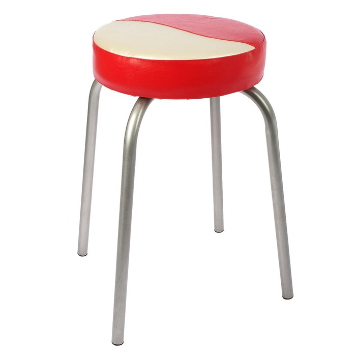 Табурет мягкий "Пуф" порошковое покрытие искра-хром, цвет красный/жемчуг