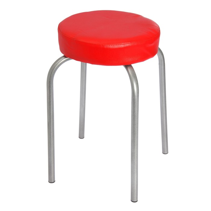 Табурет мягкий "Пуф" порошковое покрытие искра-хром, цвет красный/жемчуг