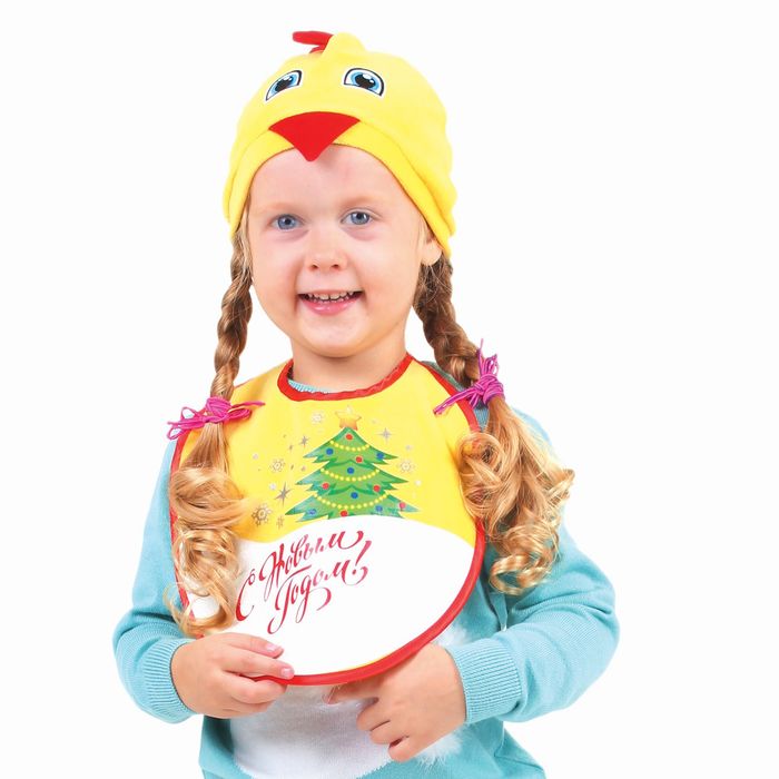 Карнавальный комплект цыплёнка "С Новым годом!", велюр, нагрудник, шапка, р-р 52-56, 1,5-3 года