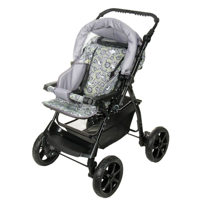 Коляска-трансформер «Пилот», пластиковые колёса, цвет серый, рисунок МИКС