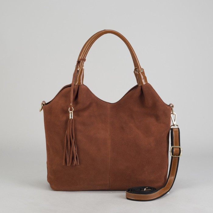 Сумка женская на молнии, 1 отдел, наружный карман, длинный ремень, цвет рыжий