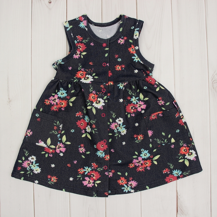 Сарафан для девочки "Незабудка", рост 92 см (50), цвет тёмно-синий, принт цветы