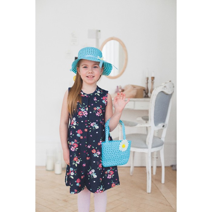 Сарафан для девочки "Незабудка", рост 104 см (54), цвет тёмно-синий, принт цветы