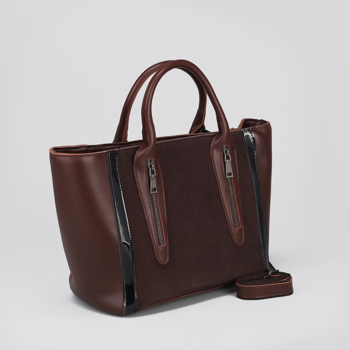 Сумка женская на молнии, 1 отдел с перегородкой, наружный карман, длинный ремень, цвет коричневый