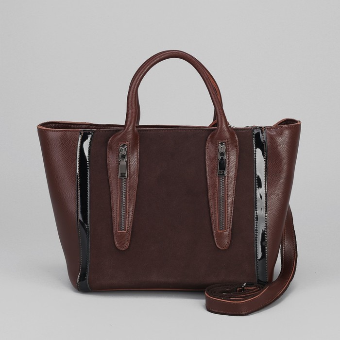 Сумка женская на молнии, 1 отдел с перегородкой, наружный карман, длинный ремень, цвет коричневый