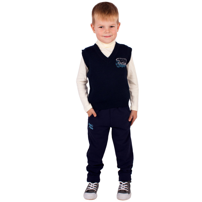 Жилет для мальчика "Мишка на севере", рост 86 см (48), цвет тёмно-синий ПДБ285006_М