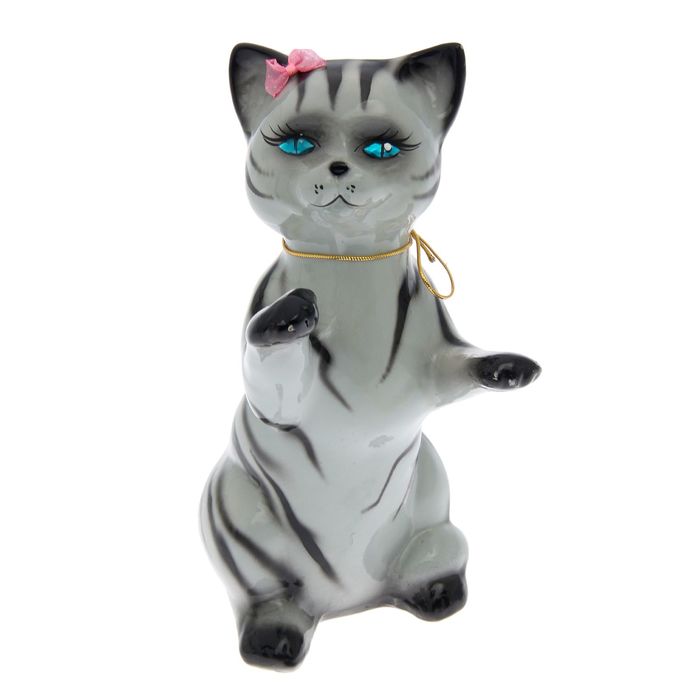 Копилка "Кот попрошайка" серый тигр, глянец