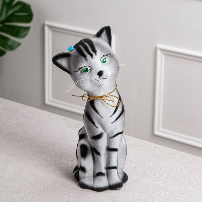 Копилка "Алиса" большая, флок, серый тигр