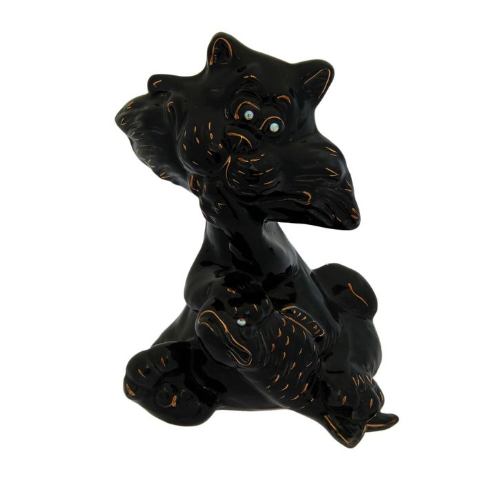 Копилка "Кот Рыбак" глазурь, чёрная